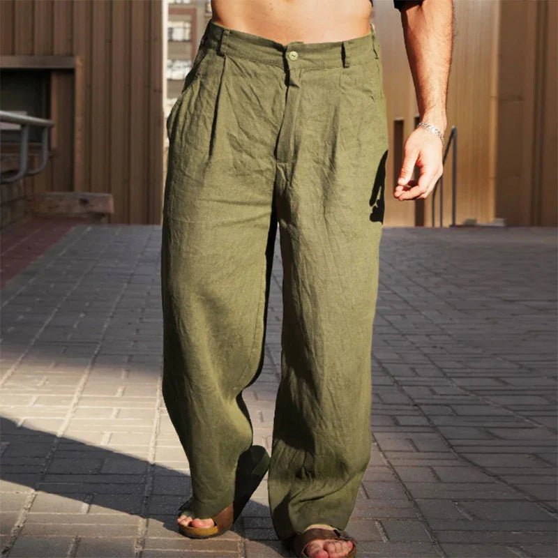 Montarello Men's Wide Leg Pleated Linen-Look Trousers