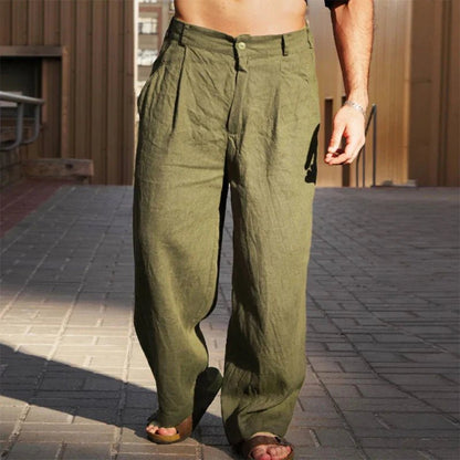 Montarello Men's Wide Leg Pleated Linen-Look Trousers
