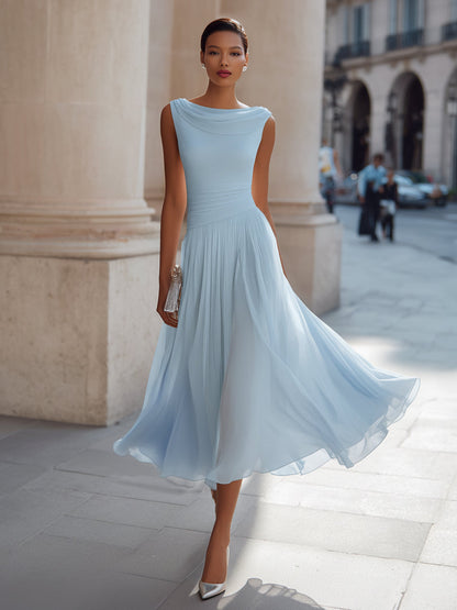 Robe midi plissée sans manches à col bateau pour femme Montarello  