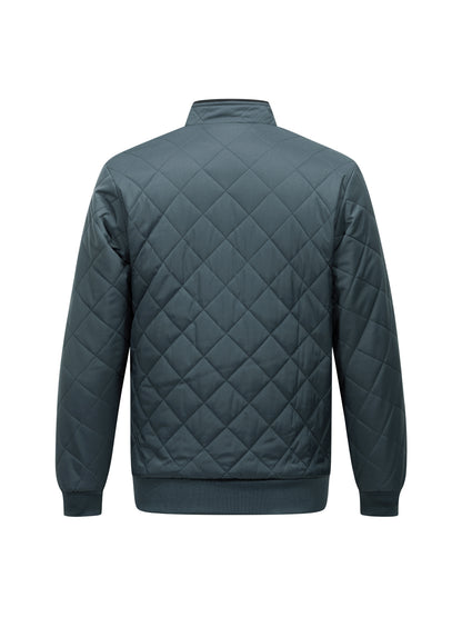 Montarello Men's Diamond Quilted Zip-Up Jacket with Stand Collar