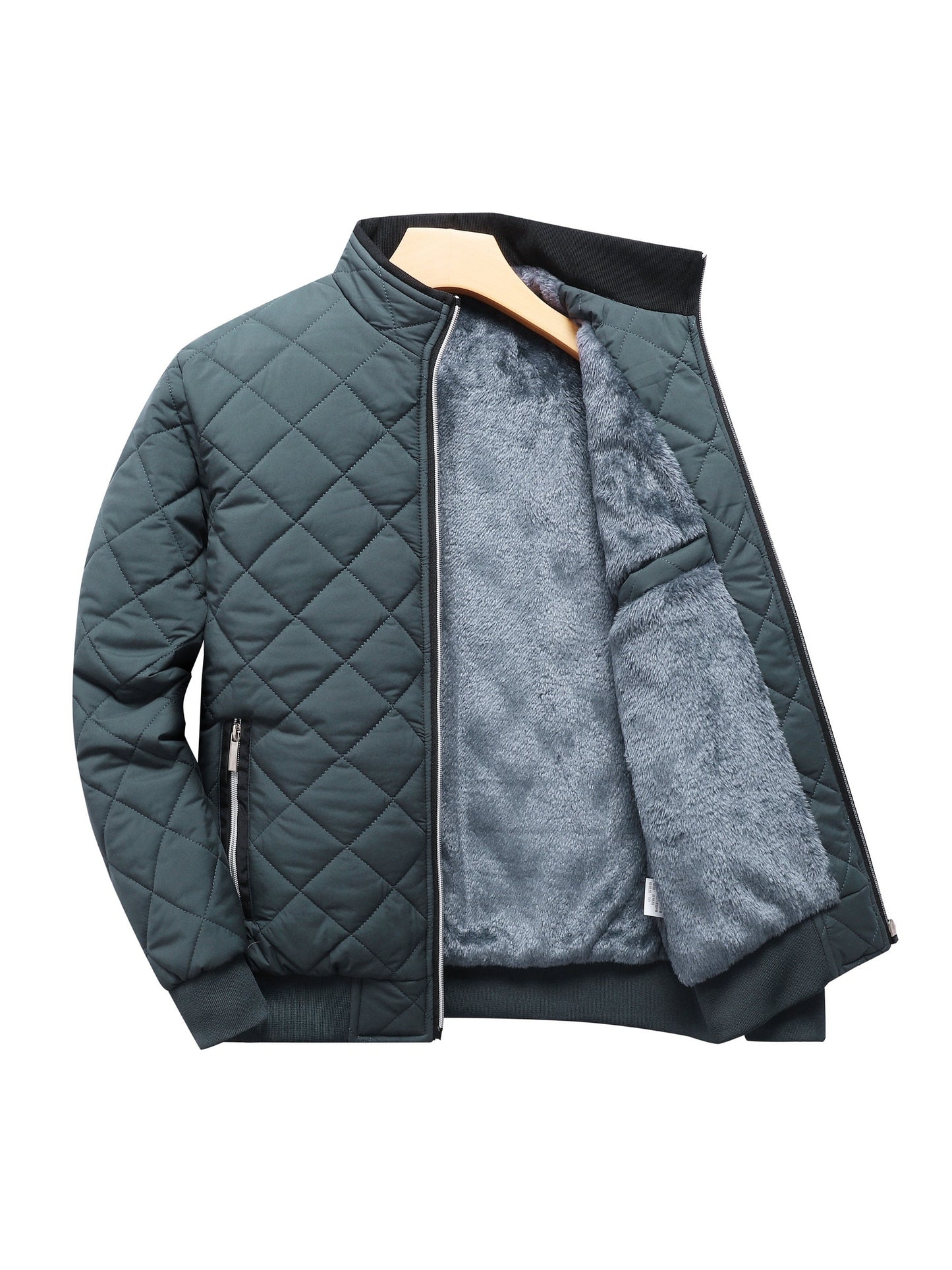 Montarello Men's Diamond Quilted Zip-Up Jacket with Stand Collar