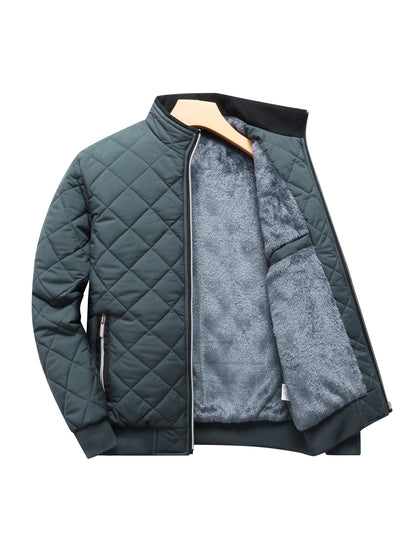 Montarello Men's Diamond Quilted Zip-Up Jacket with Stand Collar