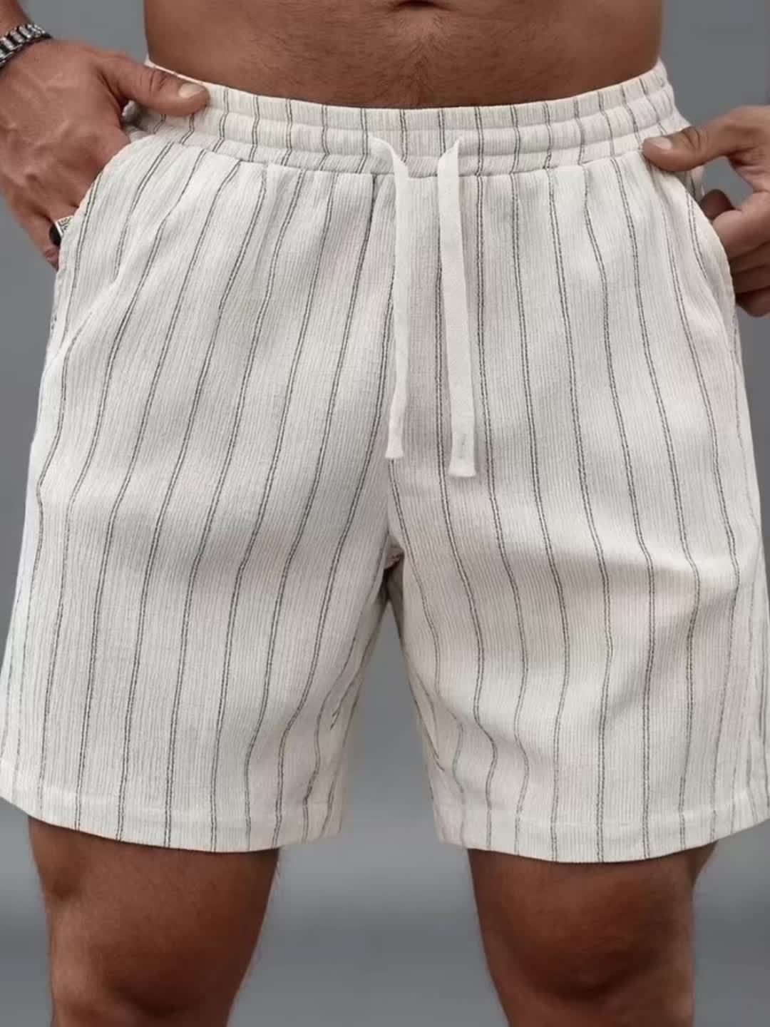 Montarello Men's Pinstripe Elasticated Drawstring Beach Shorts
