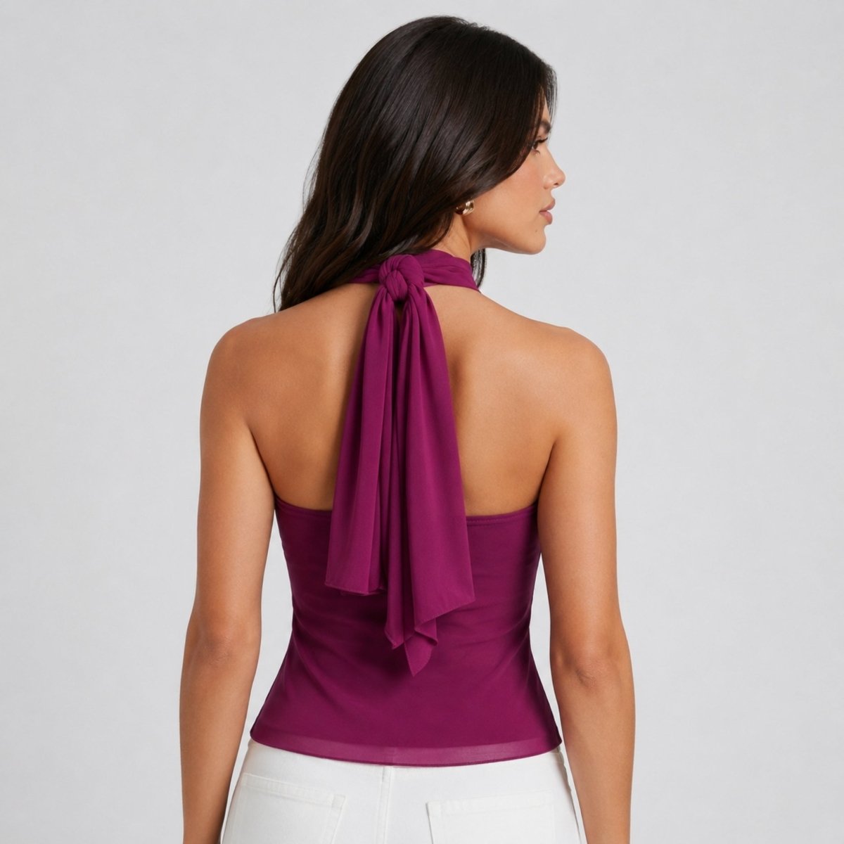 Montarello Women's Sheer Ruffle High-Neck Halter Top