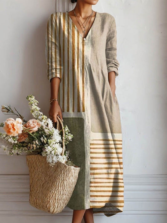 Montarello Earth Tone Women's Striped Maxi Dress