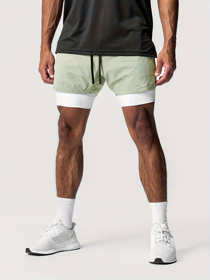 Montarello Men's 2-in-1 Compression Lined Gym Shorts with Zip Pocket