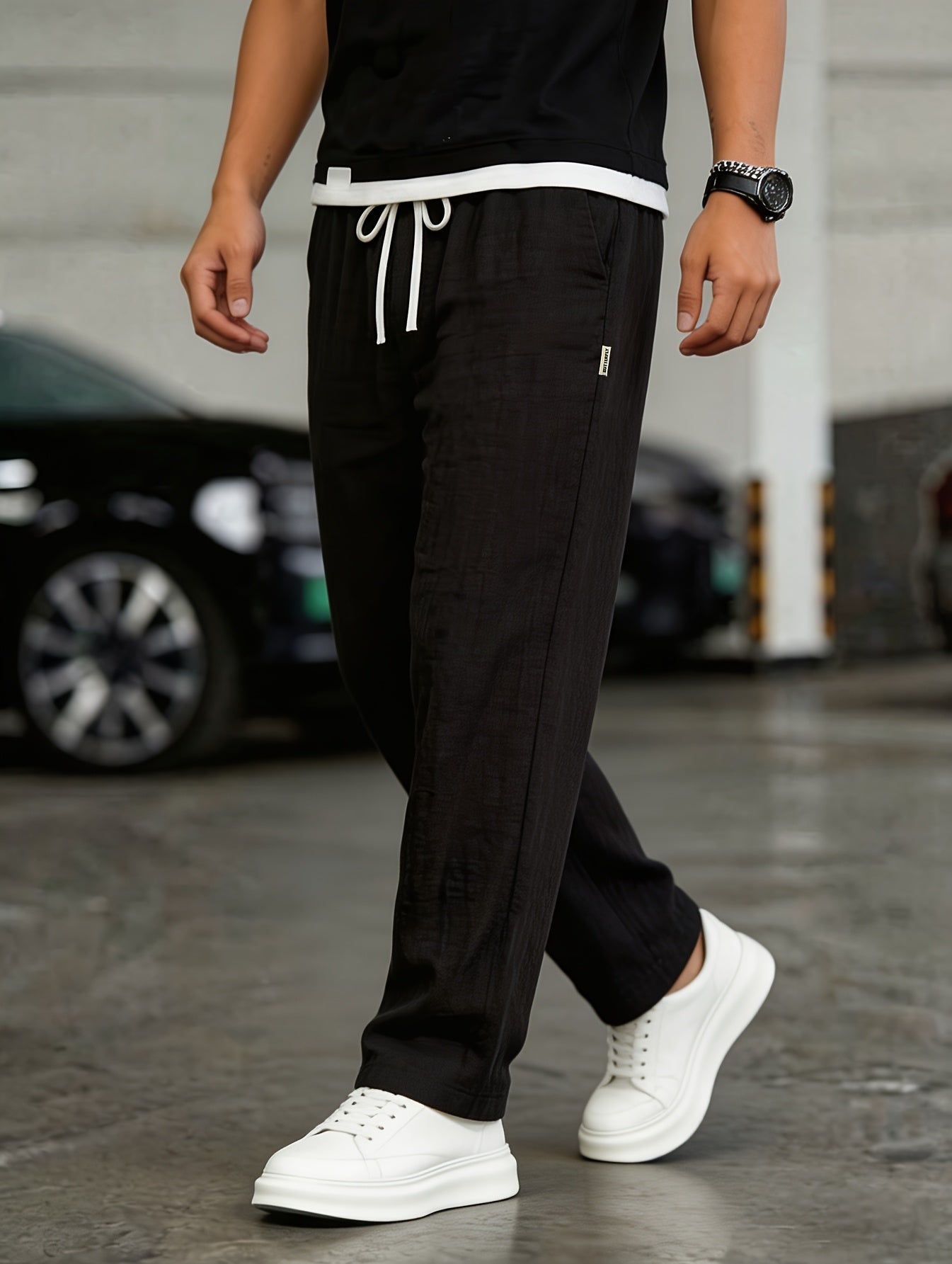 Montarello Men’s Linen-Look Relaxed Drawstring Trousers