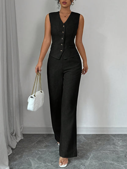 Montarello Women's Sleeveless V-Neck Top and Trousers Co-Ord Set