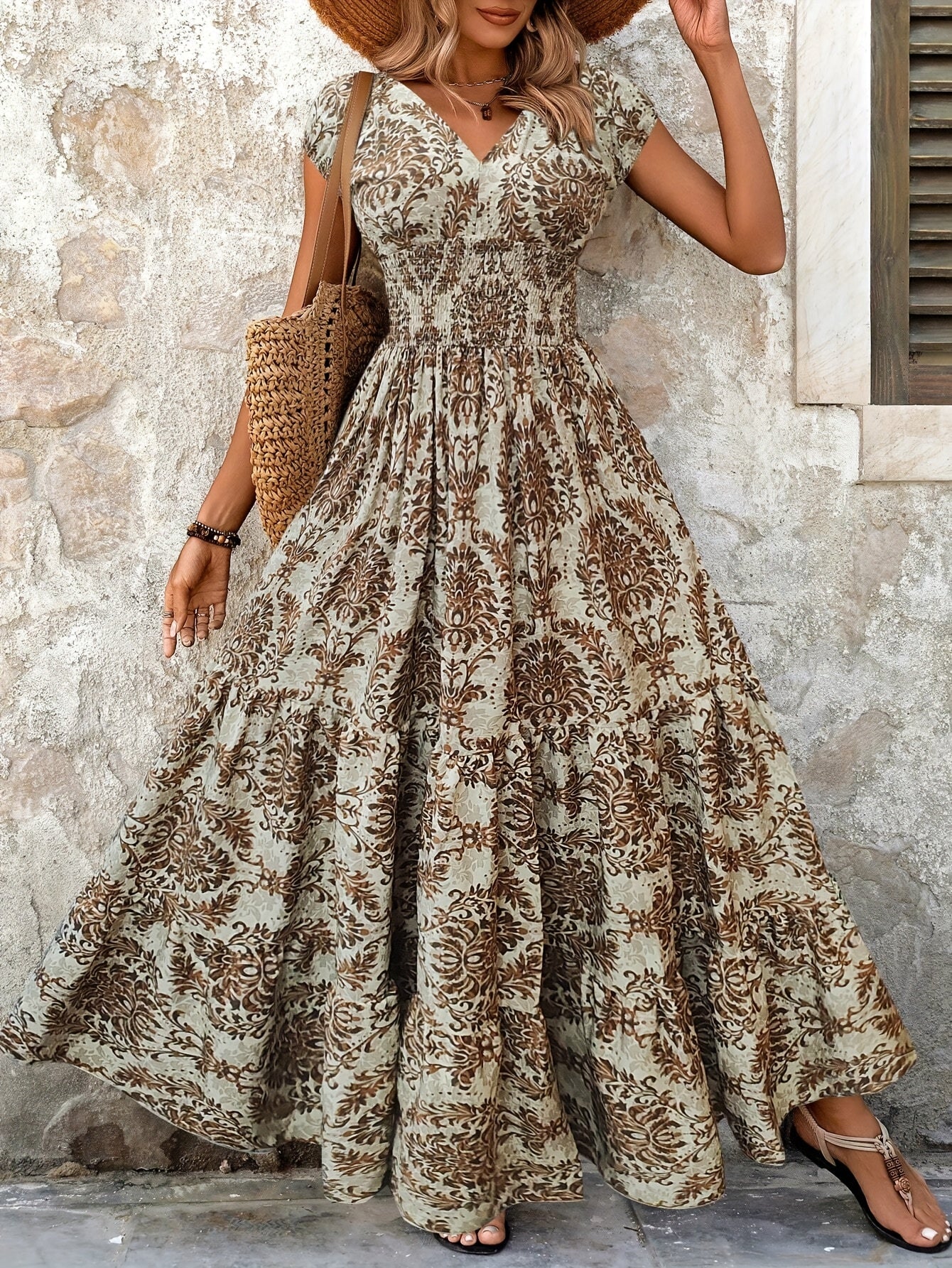 Montarello Paisley Print Women's Smocked Maxi Dress