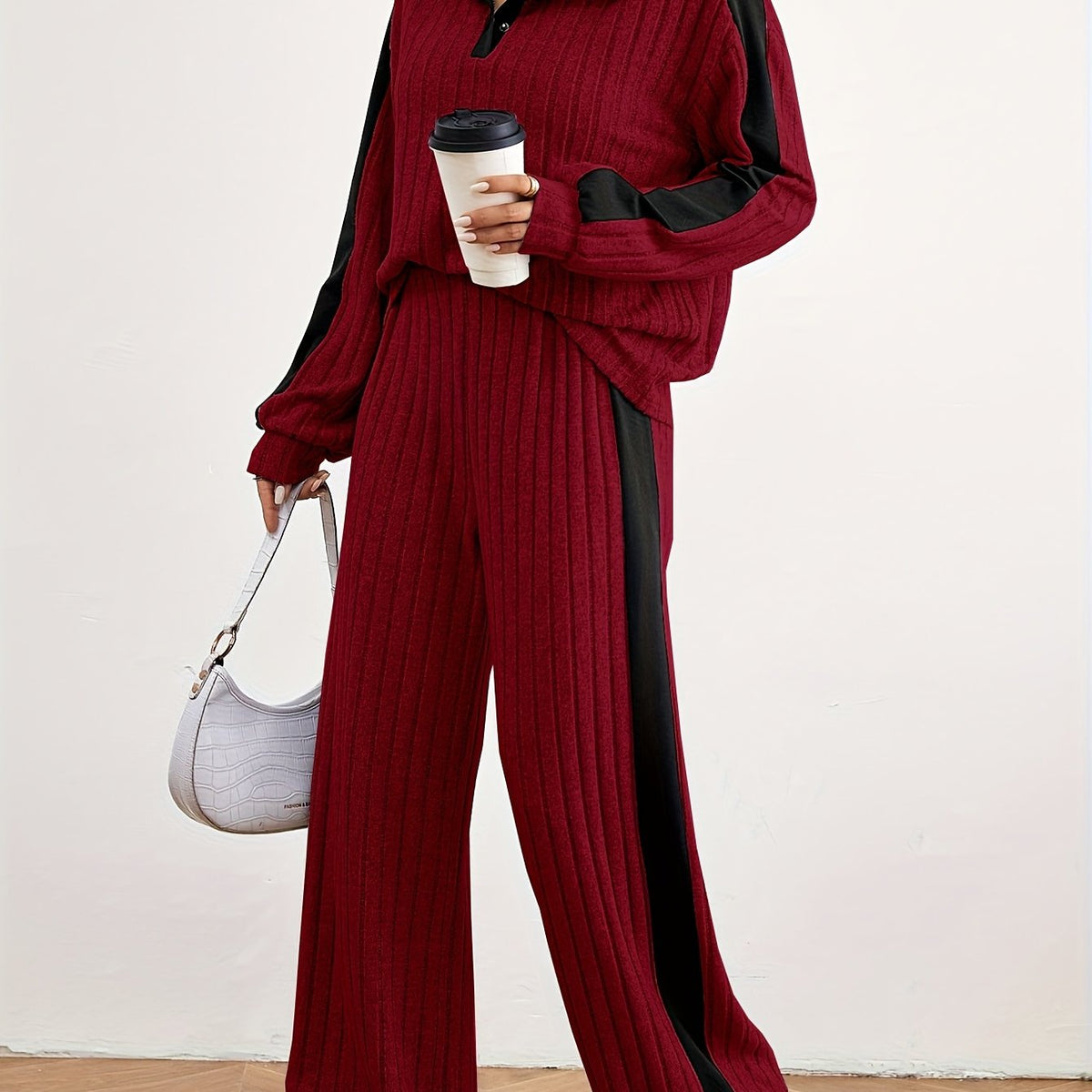 Montarello Women's Lounge Set Striped Knit Contrast Trim Two Piece