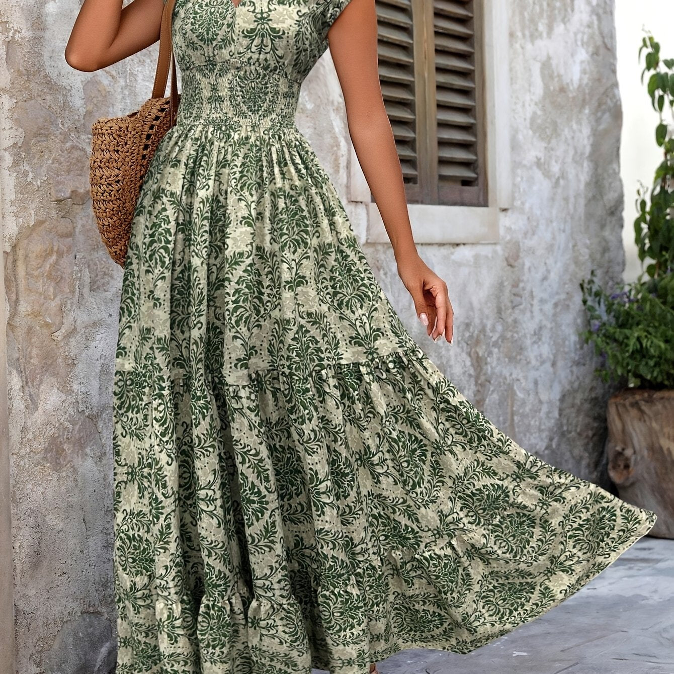 Montarello Paisley Print Women's Smocked Maxi Dress