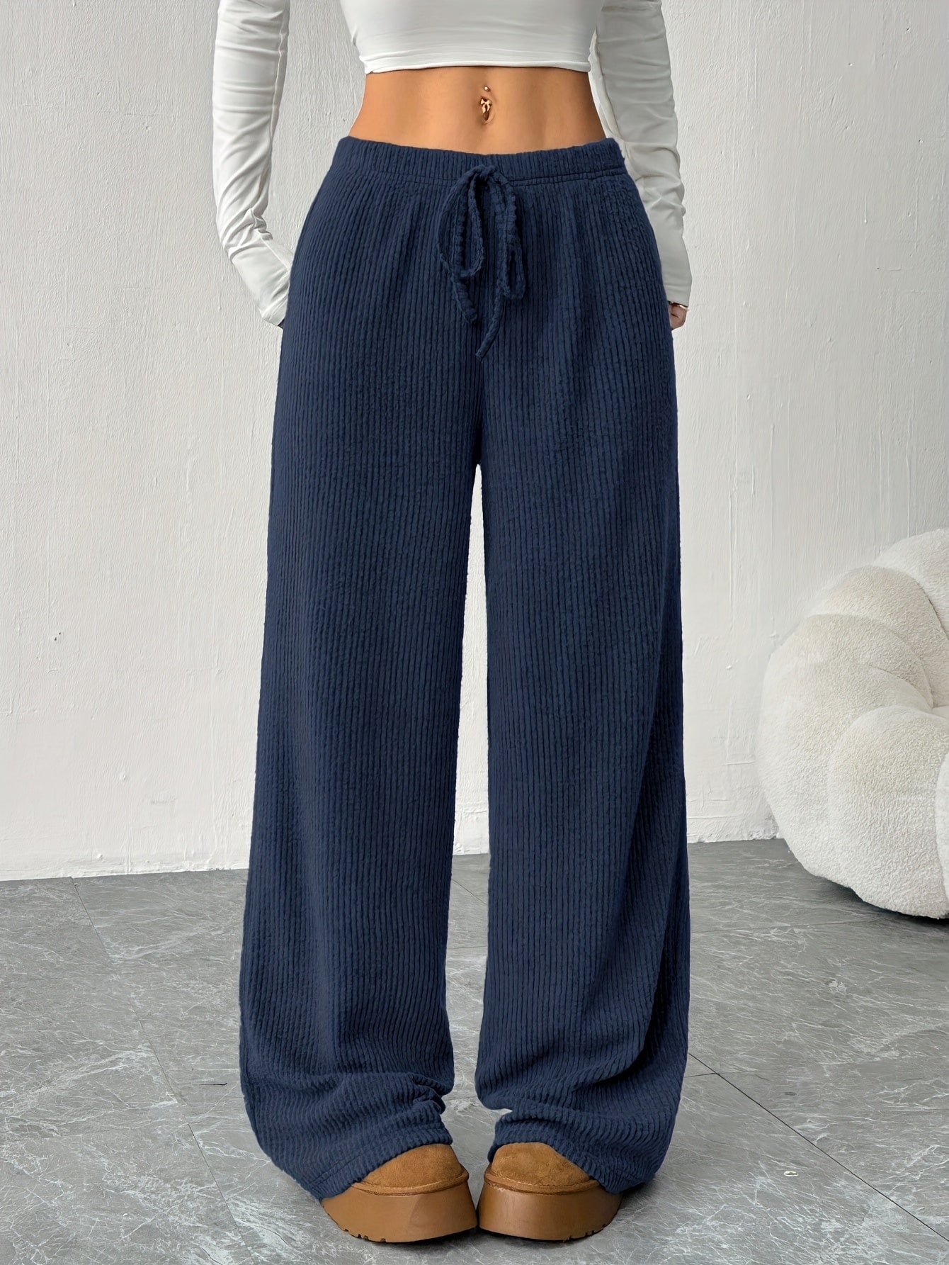 Montarello Women's Knitted Trousers Wide Leg Ribbed