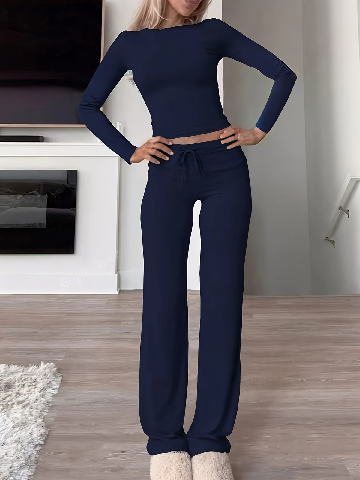 Montarello Women's Loungewear Set Ribbed Long Sleeve Drawstring Two Piece