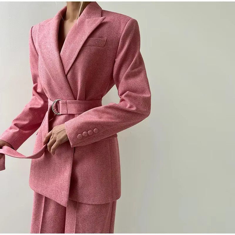 Montarello Women's Corset Top Blazer and Wide-Leg Trouser Suit Set