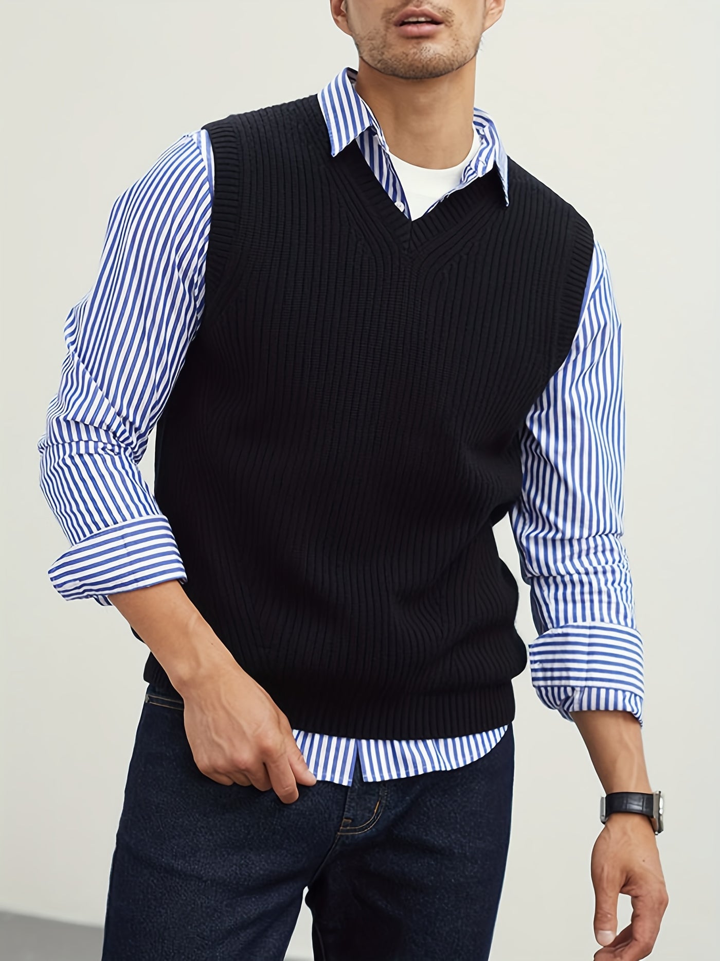 Montarello Men's Sweater Vest V-Neck Ribbed Knit