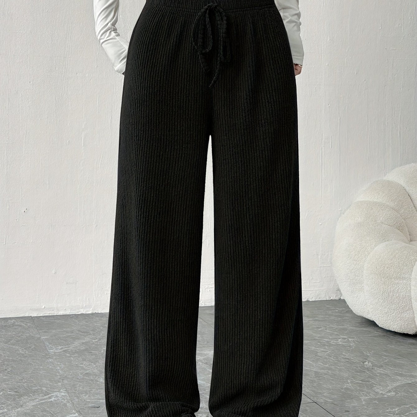 Montarello Women's Knitted Trousers Wide Leg Ribbed