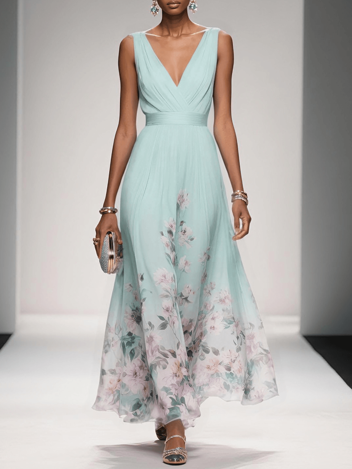 Montarello Women’s Floral Deep V-Neck Wedding Guest Dress