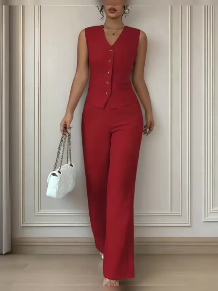 Montarello Women's Sleeveless V-Neck Top and Trousers Co-Ord Set