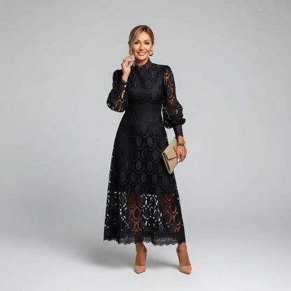 Montarello Women's Long-Sleeve Lace Wedding Guest Midi Dress