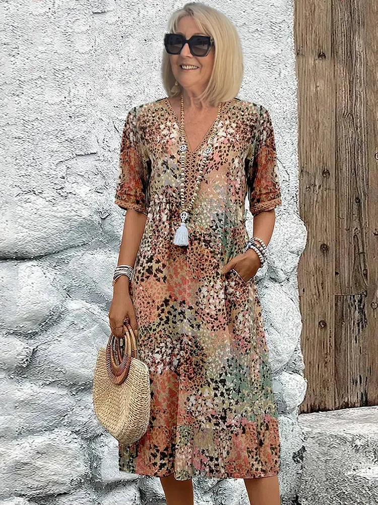 Montarello Tassel V-Neck Floral Midi Dress Women's