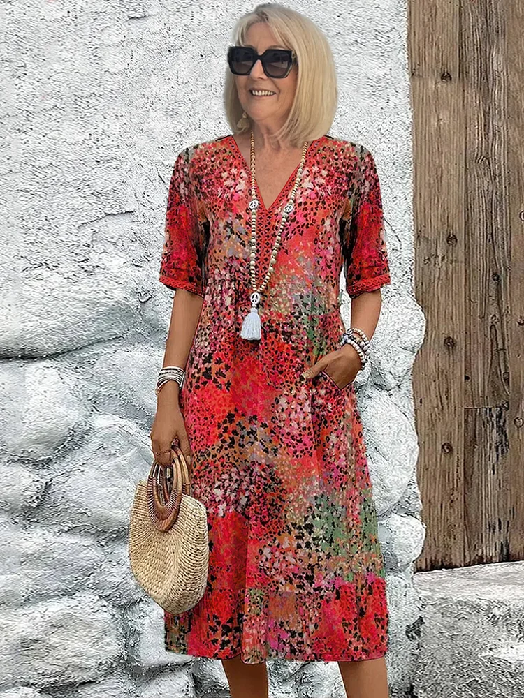 Montarello Tassel V-Neck Floral Midi Dress Women's