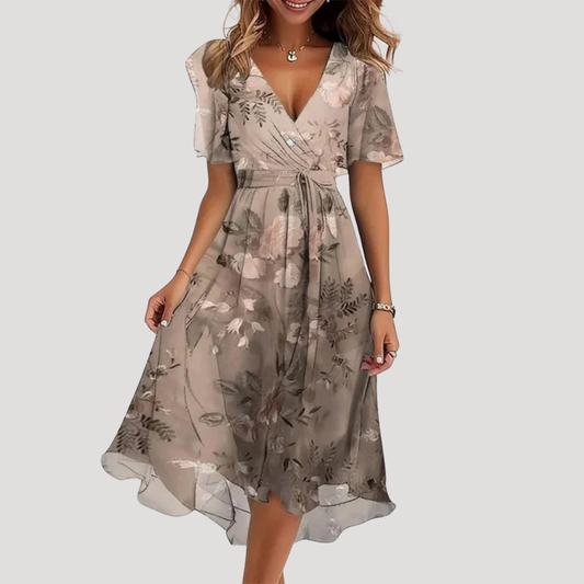 Montarello Floral Wrap V-Neck Midi Dress Women's