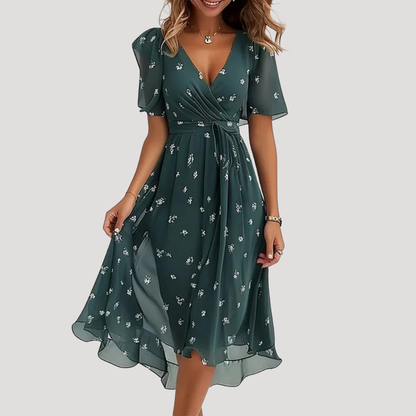 Montarello Floral Wrap V-Neck Midi Dress Women's