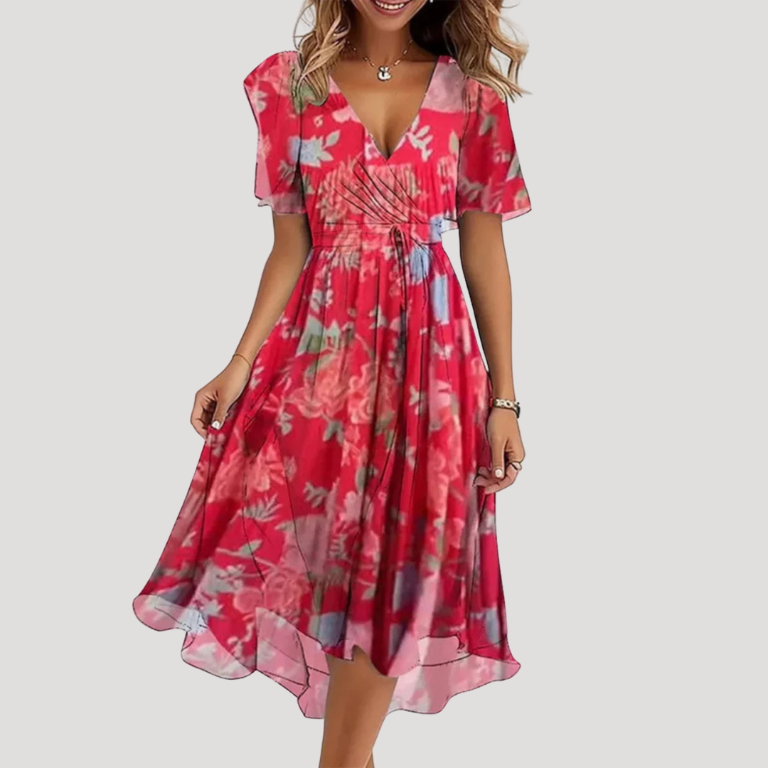 Montarello Floral Wrap V-Neck Midi Dress Women's