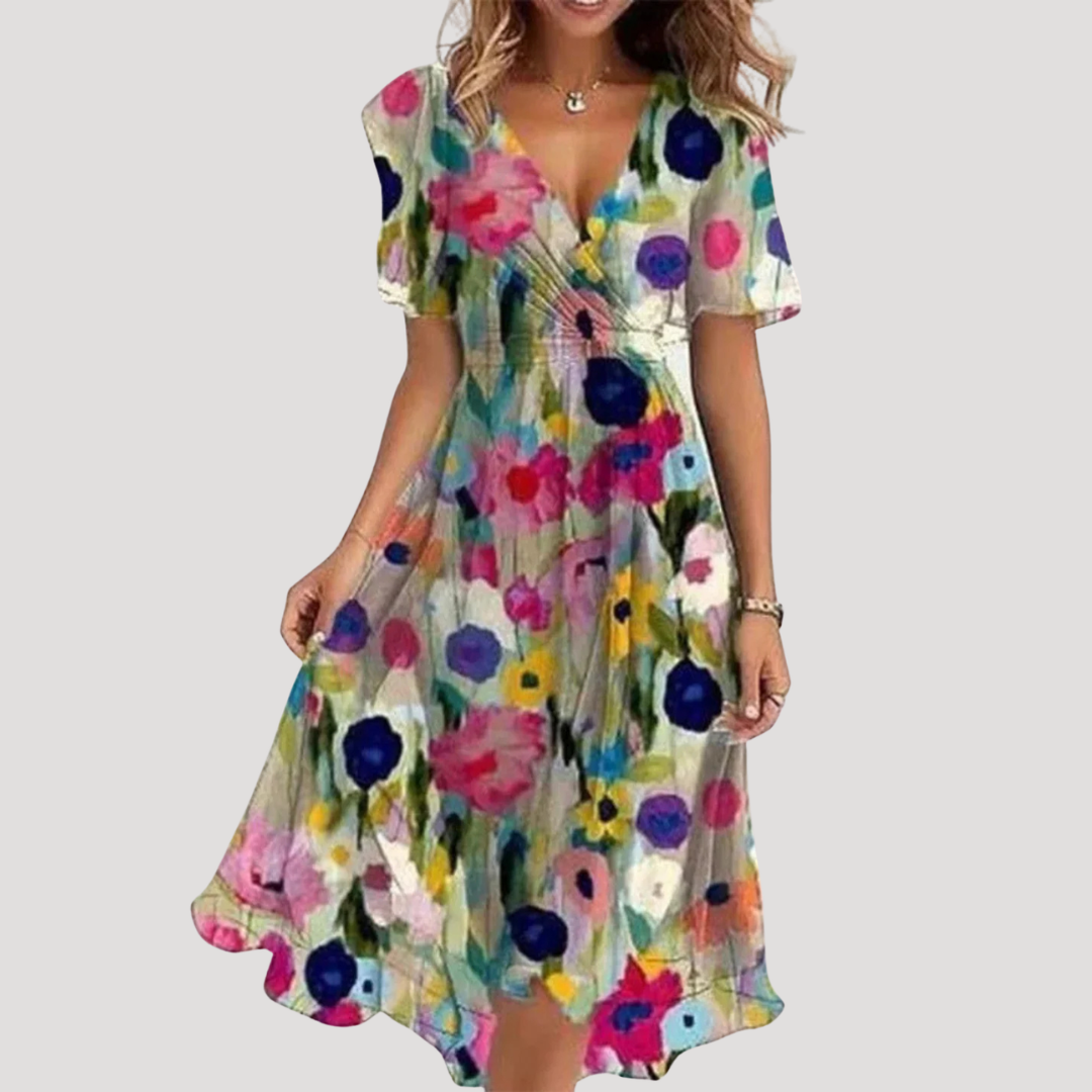 Montarello Floral Wrap V-Neck Midi Dress Women's