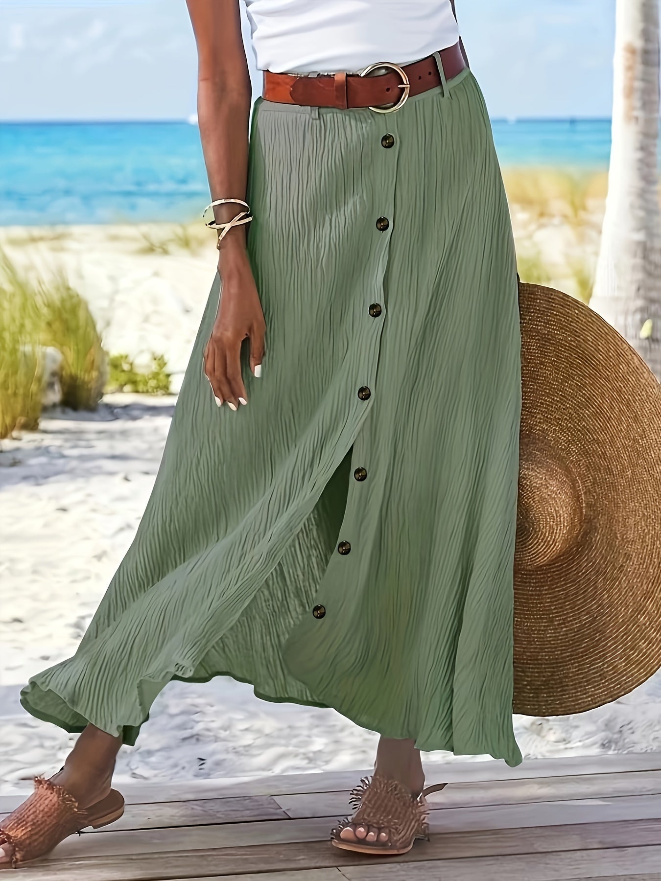 Montarello Button Front A-Line Maxi Skirt Women's