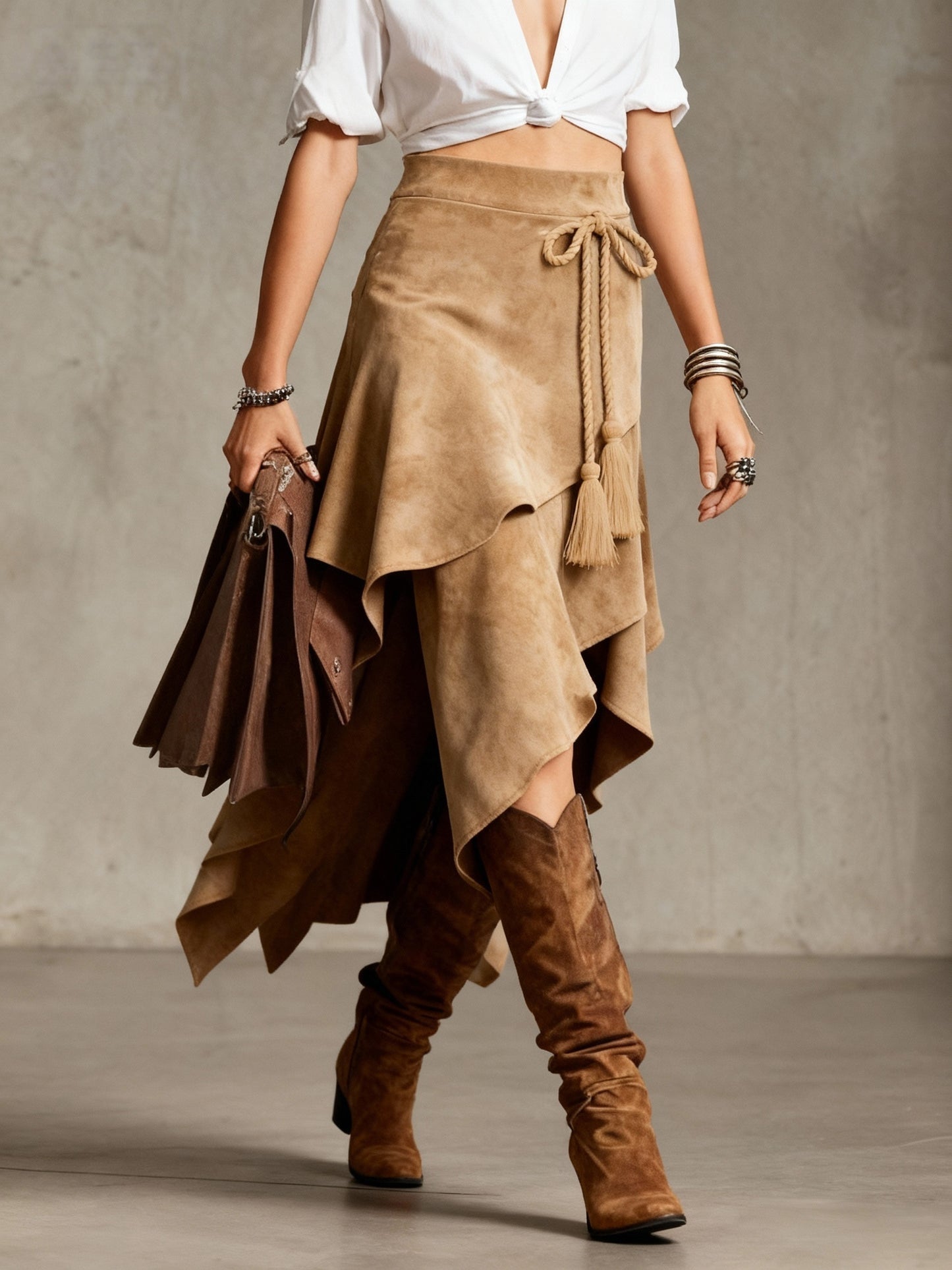 Montarello Women's Suede-Look Asymmetric Midi Skirt
