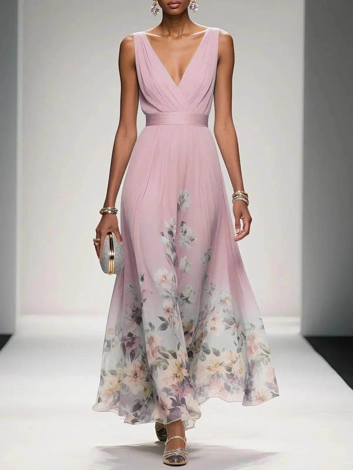 Montarello Women’s Floral Deep V-Neck Wedding Guest Dress