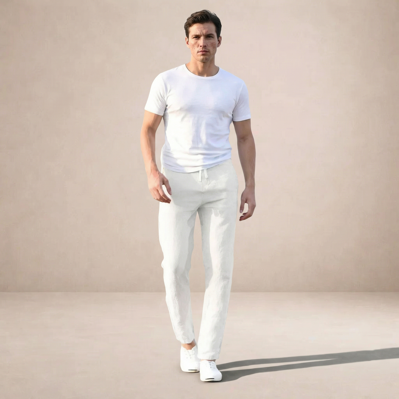 Montarello Men's Straight-Leg Linen-Look Elastic Waist Summer Trousers