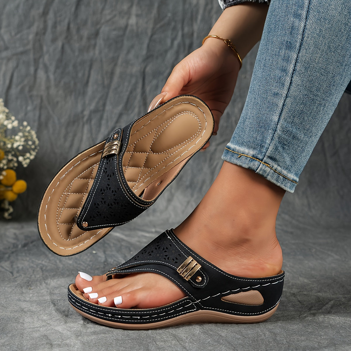 Montarello Women's Beaded Platform Wedge Thong Sandals