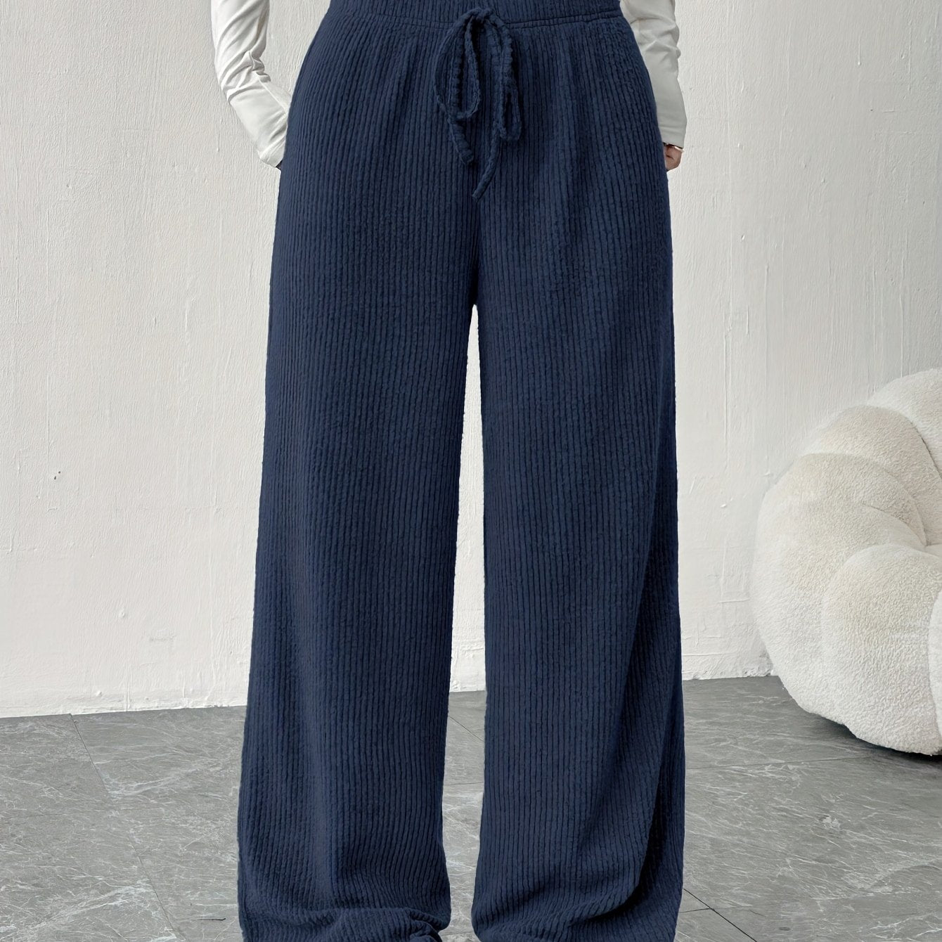 Montarello Women's Knitted Trousers Wide Leg Ribbed