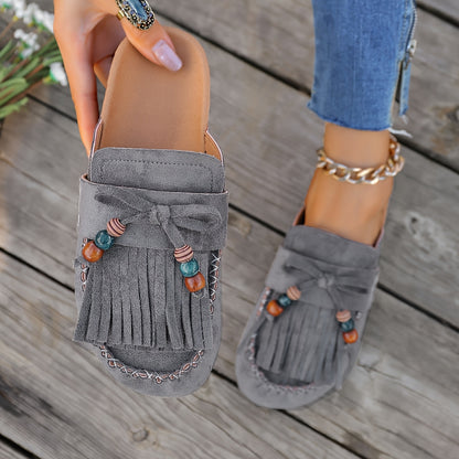 Montarello Tassel Beaded Women's Slip-On Shoes