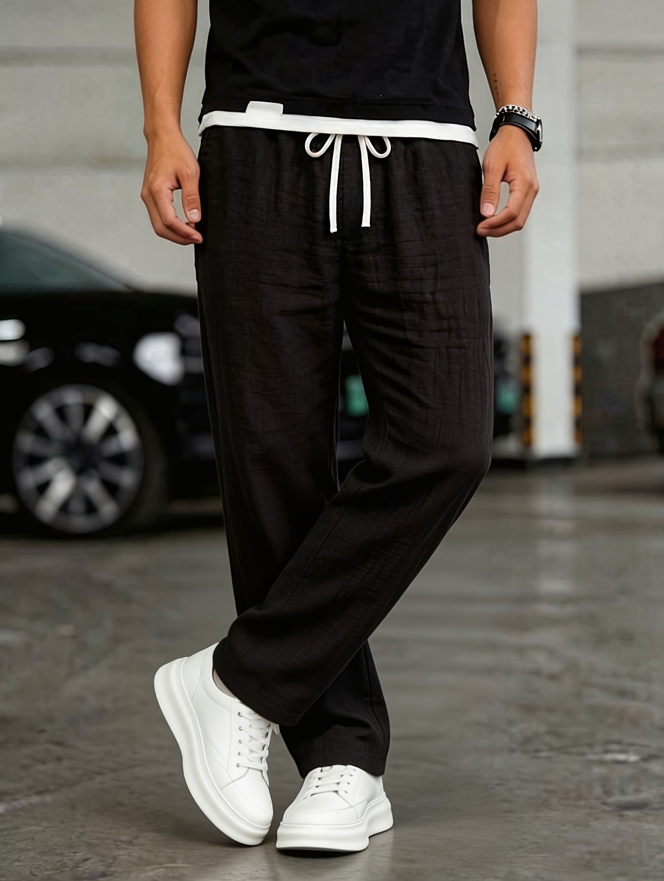 Montarello Men’s Linen-Look Relaxed Drawstring Trousers