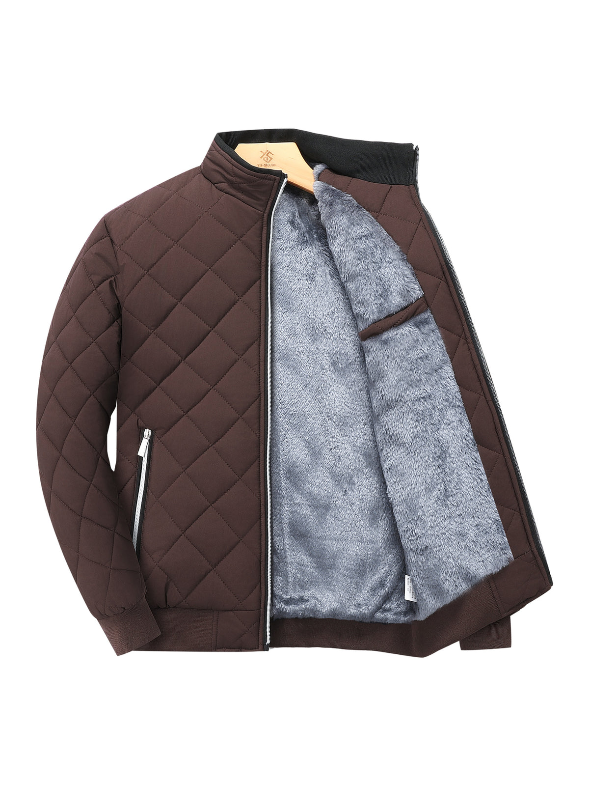 Montarello Men's Diamond Quilted Zip-Up Jacket with Stand Collar