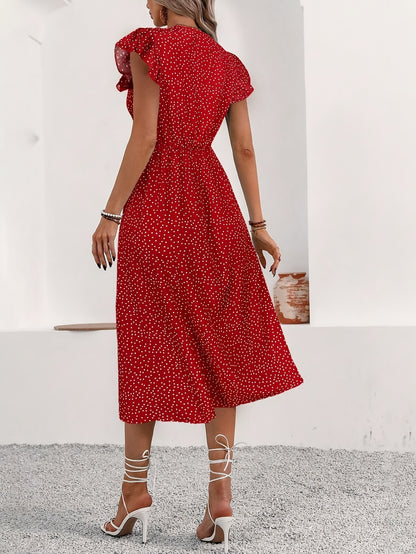 Montarello Polka Dot Ruffle V-Neck Midi Dress Women's