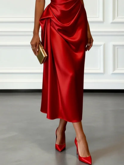 Robe midi à une épaule effet satin froncée pour invitées de mariage pour femmes Montarello