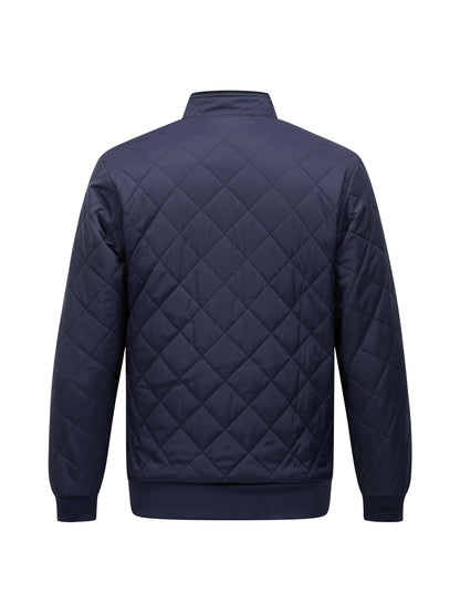 Montarello Men's Diamond Quilted Zip-Up Jacket with Stand Collar