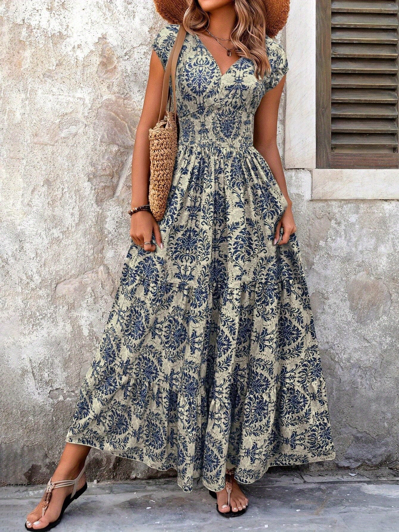 Montarello Paisley Print Women's Smocked Maxi Dress