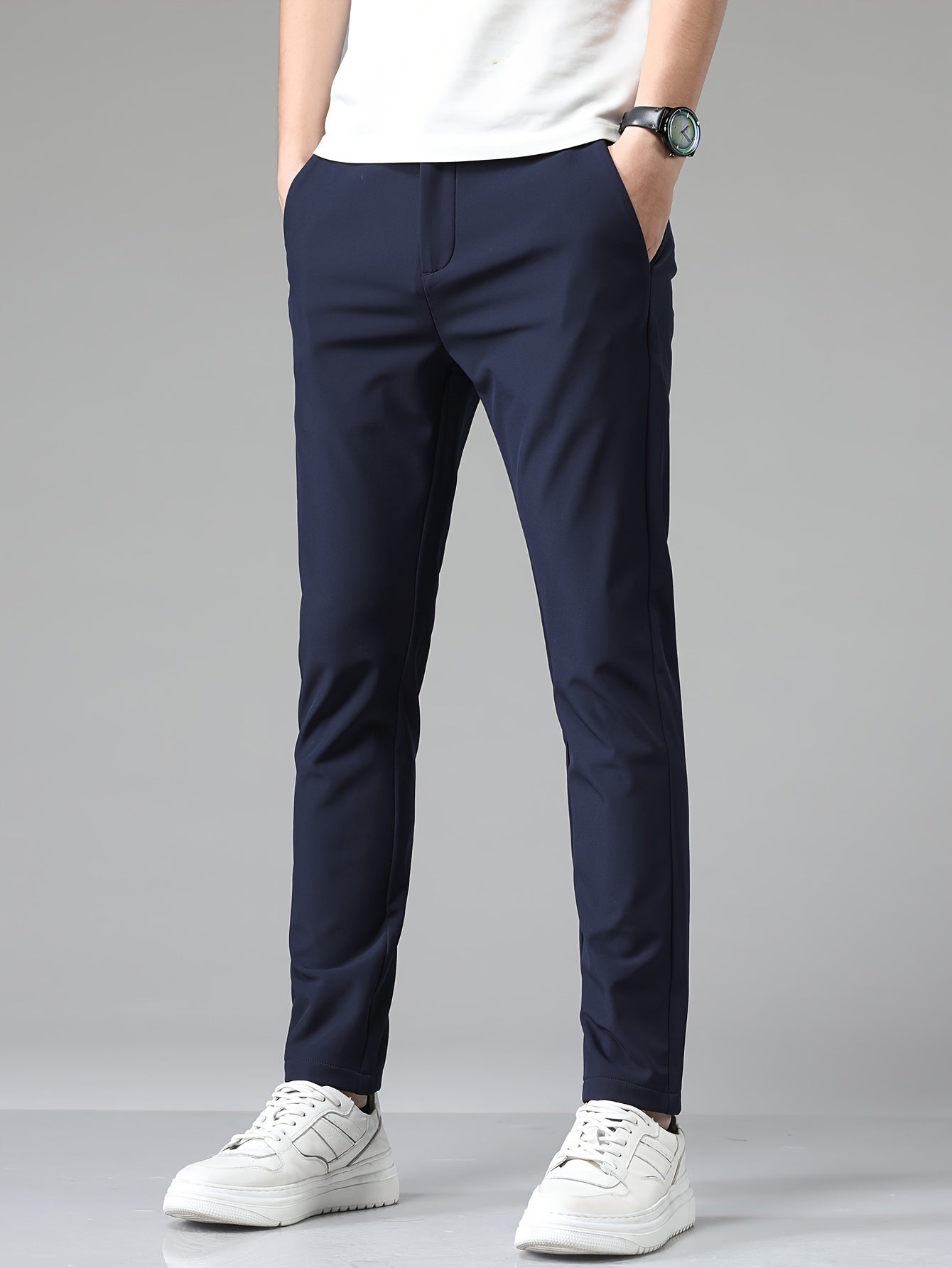 Montarello Men's Slim Fit Stretch Trousers with Straight Leg
