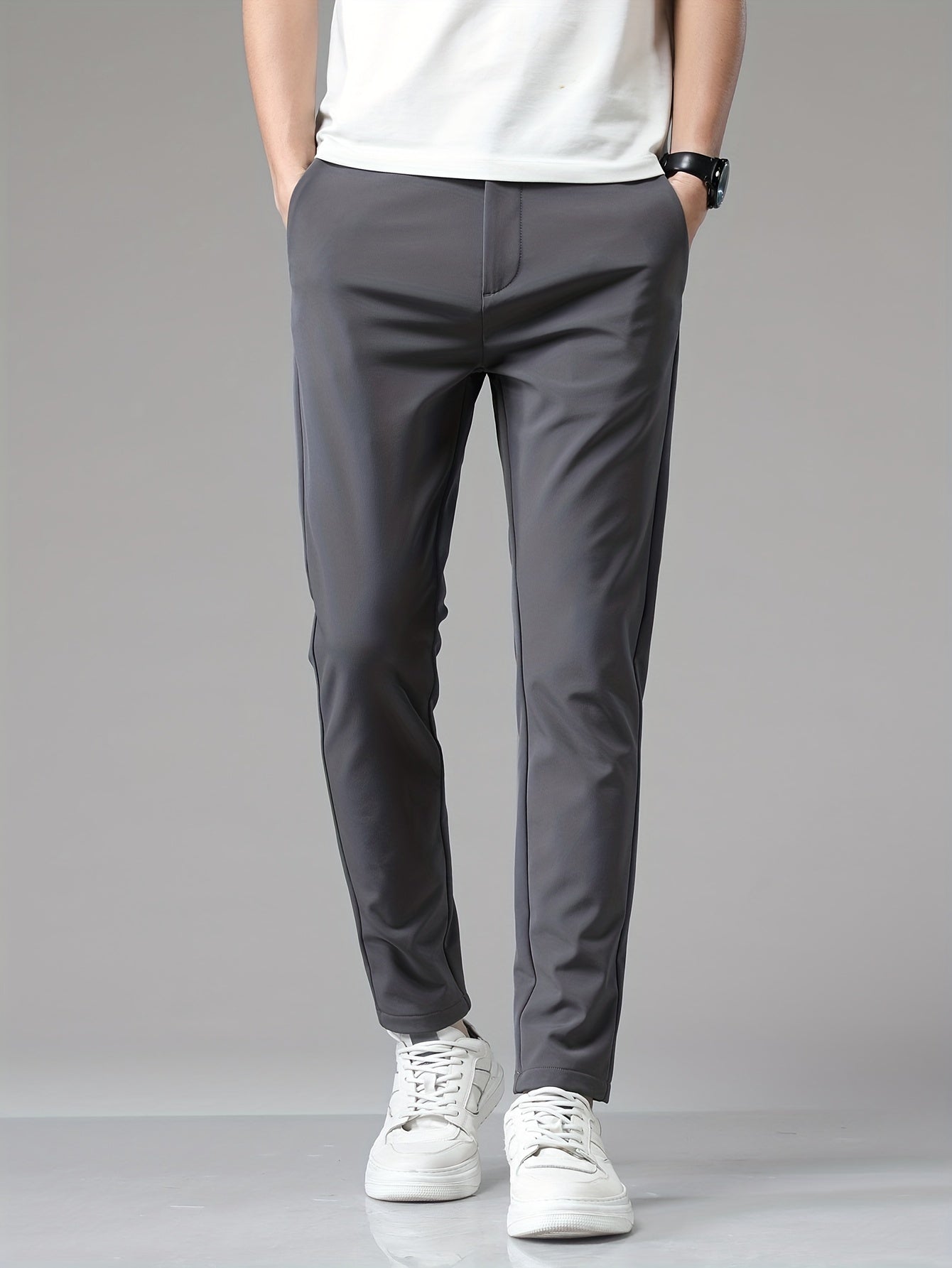Montarello Men's Slim Fit Stretch Trousers with Straight Leg