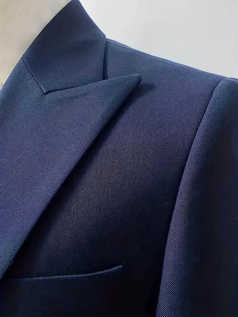 Montarello Men's Slim Fit Three-Piece Suit with Double-Breasted Waistcoat