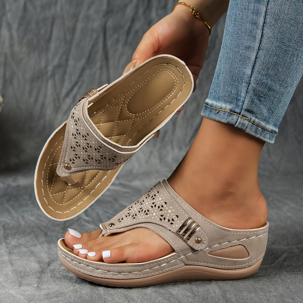 Montarello Women's Beaded Platform Wedge Thong Sandals