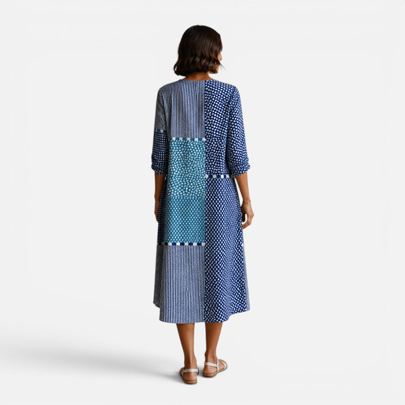 Montarello Women's Boho V-Neck Printed Pocket Midi Summer Dress