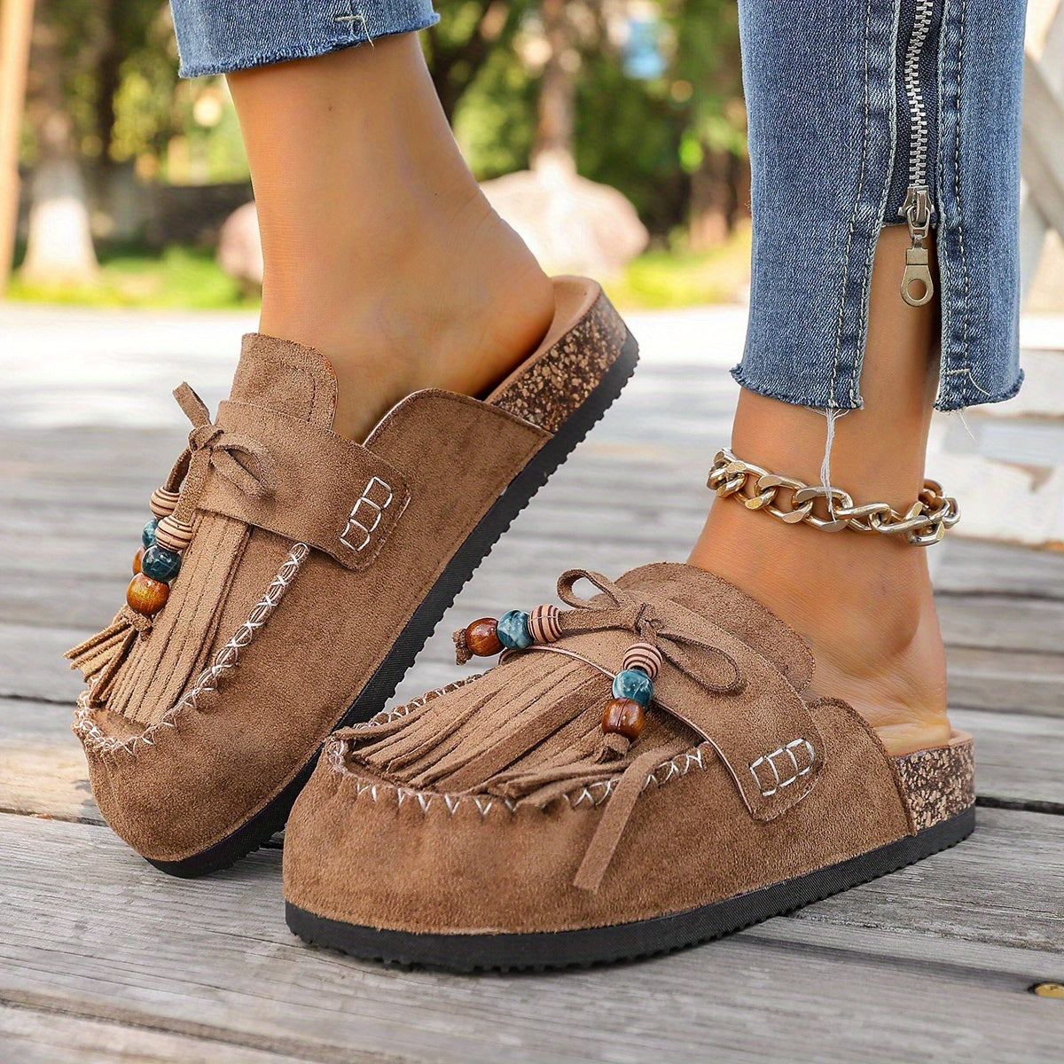 Montarello Tassel Beaded Women's Slip-On Shoes