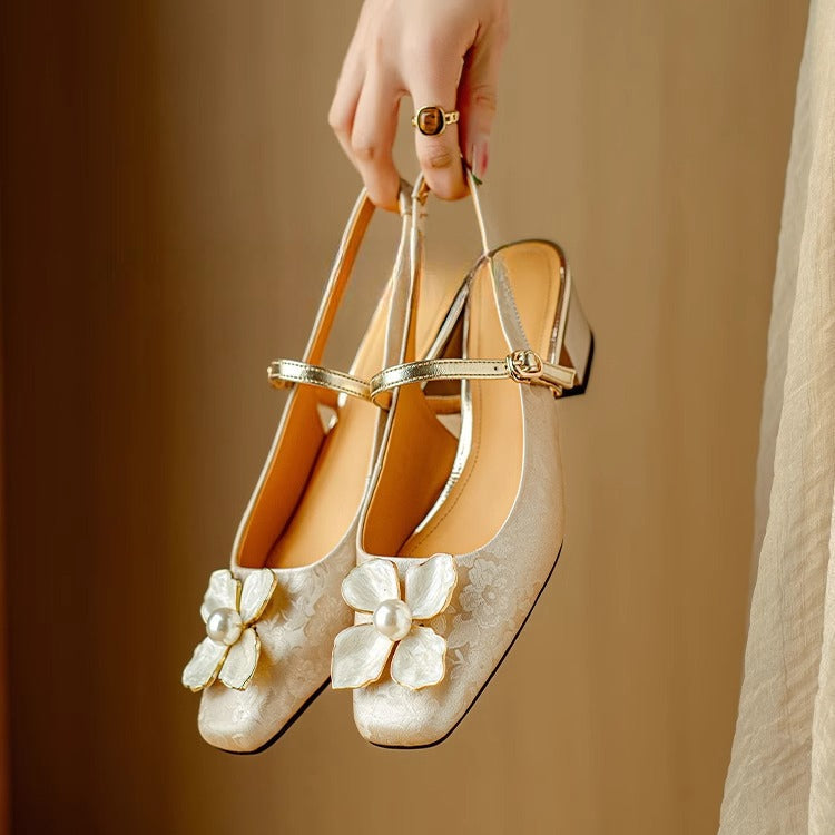 Montarello Women's Floral Block Heel Slingback Pumps