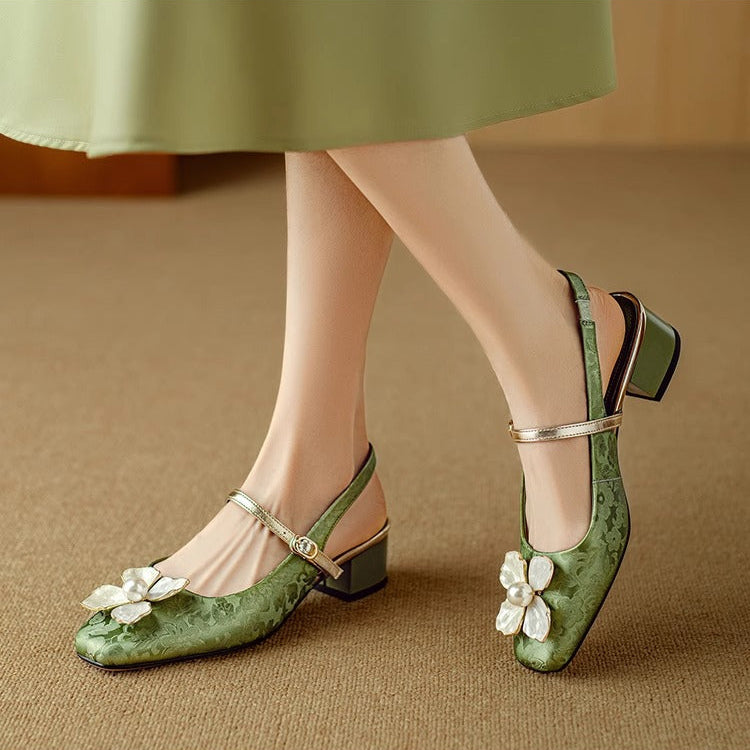 Montarello Women's Floral Block Heel Slingback Pumps